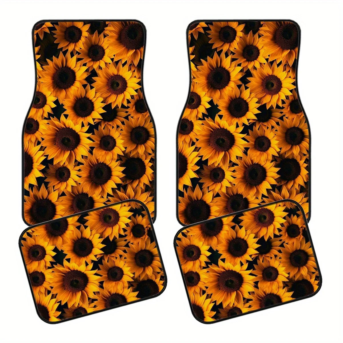 

4pcs Sunflower Car Floor Mats Set - Vibrant Yellow & Black Design, Easy To Clean, All-Season Use, Perfect Gift For Christmas & V