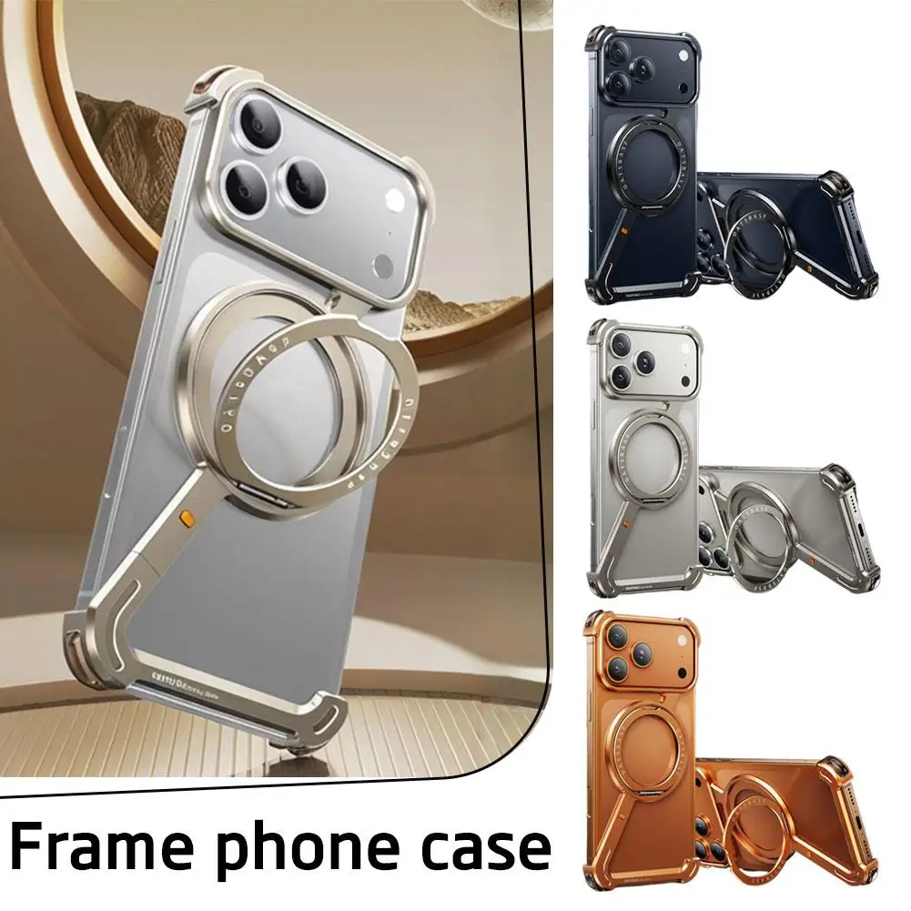 

Металлический магнитный чехол для телефона Eary для iPhone 17 Pro Max/17 Pro/17 Air Magsafe 360 ° Поворотная подставка, безрамная противоударная защитная крышка