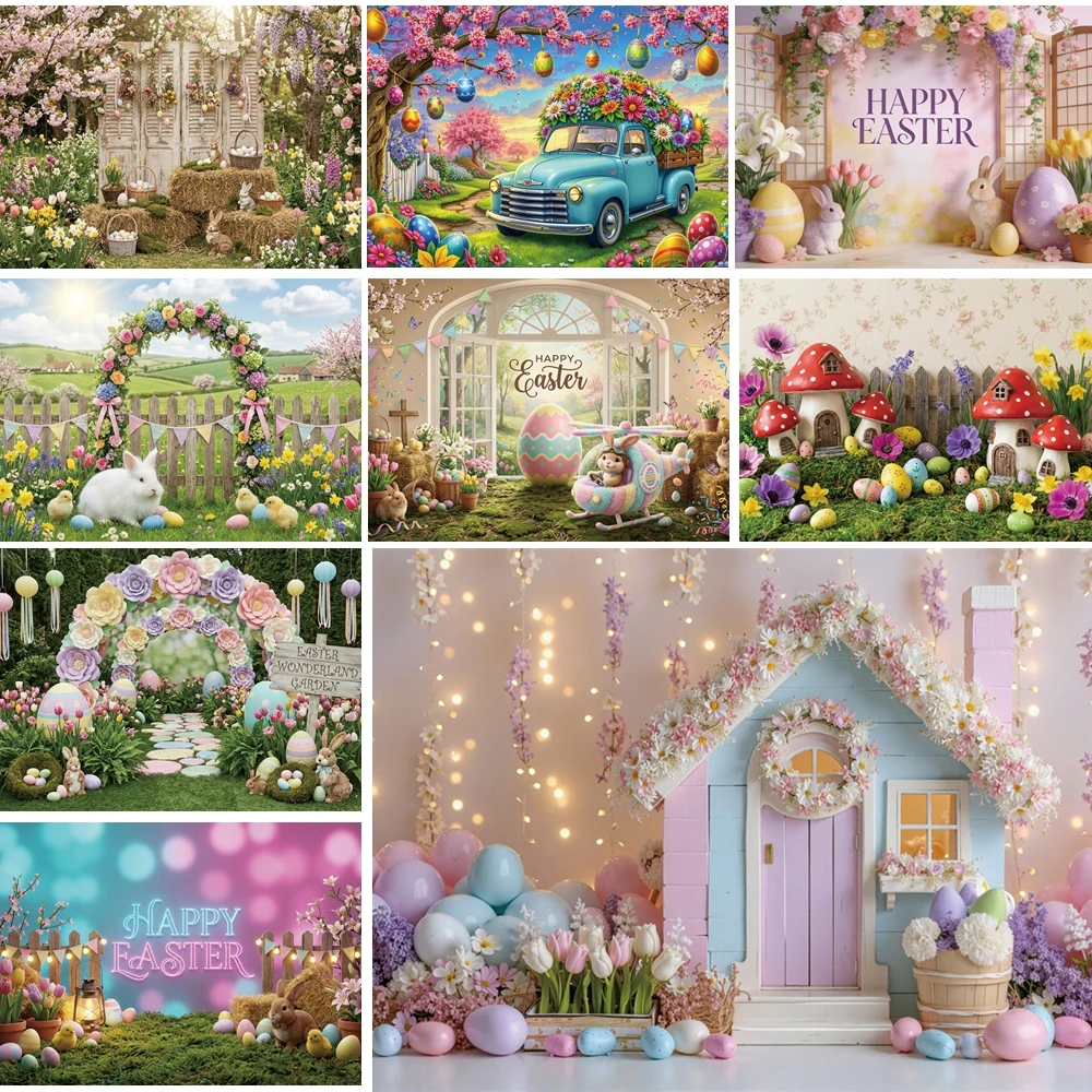

MOON.QG 2026 Easter Photography Backdrop Eggs Tulip Car Background Newborn Photography Props Poster Photo Wall Photozone Shoot