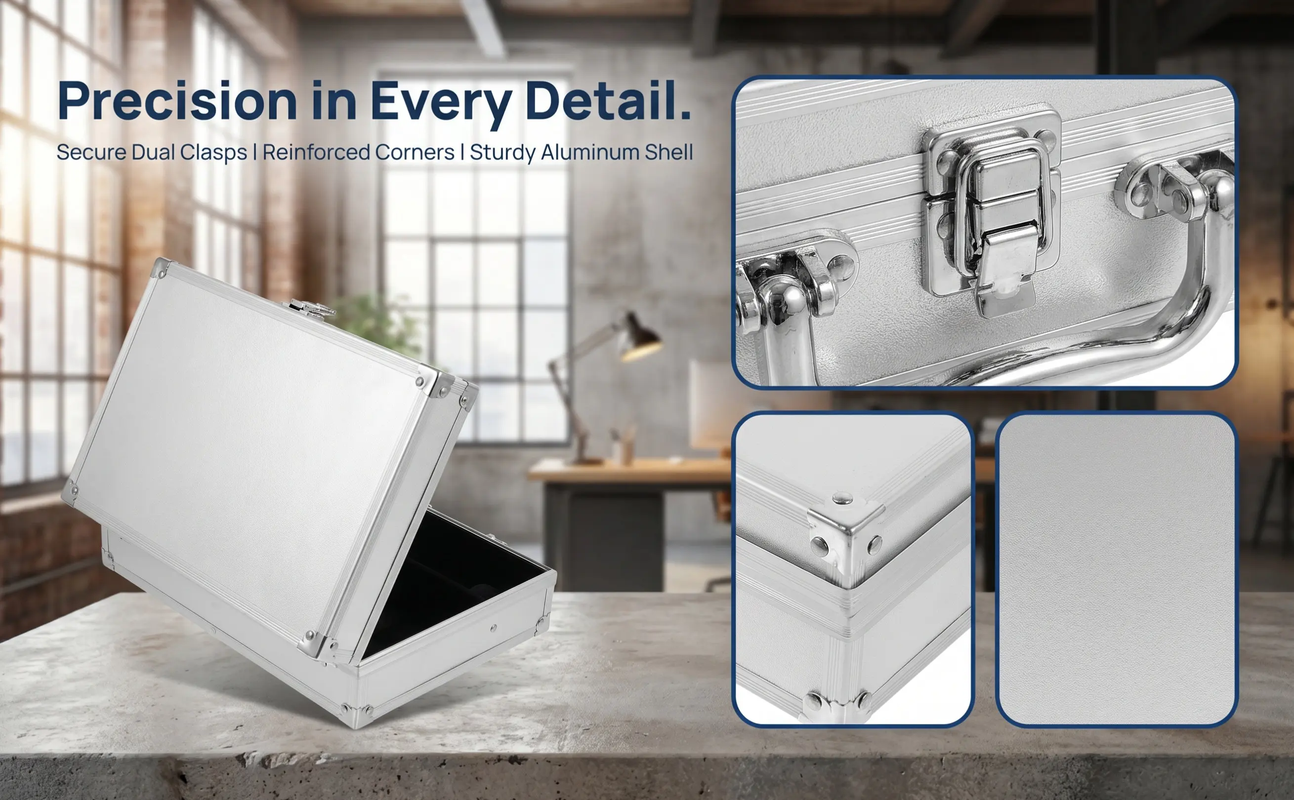 Portable Aluminum Alloy Toolbox Handheld Storage Multi-Functional Locking Metal Briefcase for Tools Cosmetics Instruments