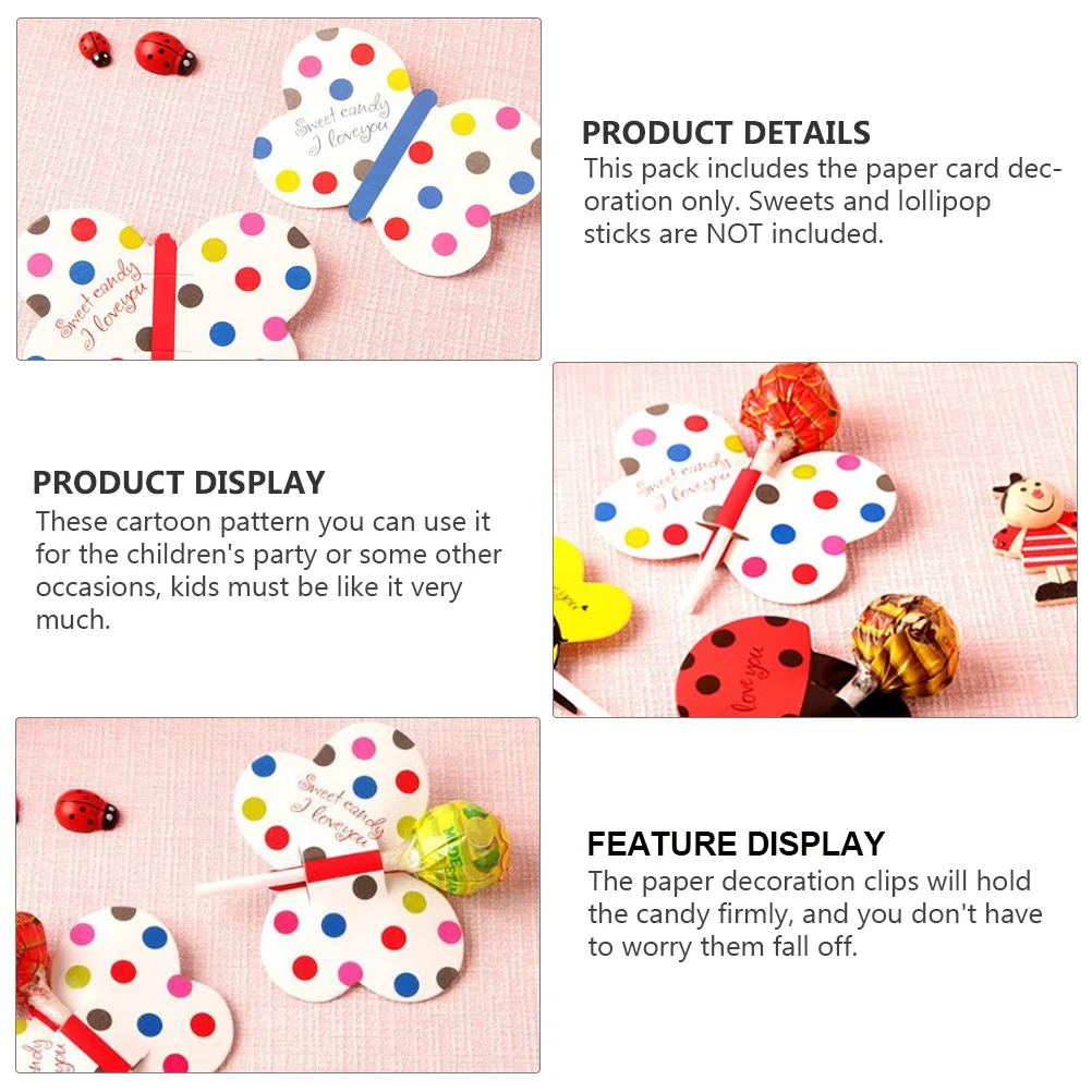 

150pcs Decorative Cards Lollipop Paper Decorations Packaging Child Party Food Grade Lollipop Card Safe Cartoon