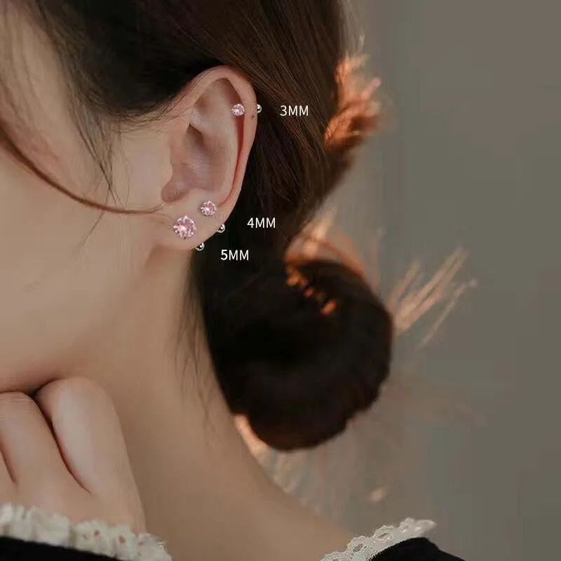 925 Sterling Silver 3/4/5MM Round Zircon Mini Stud Earrings For Women Classic Fine Jewelry Piercing Bone Ear Accessories view 3