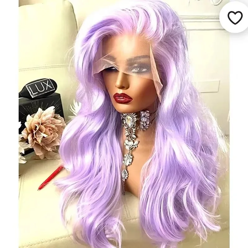 Long Straight Light Purple Lavender Synthetic 13×4 Lace Frontal Wigs Pre Plucked Natural Hairline Tiny Konts For Fashion Women