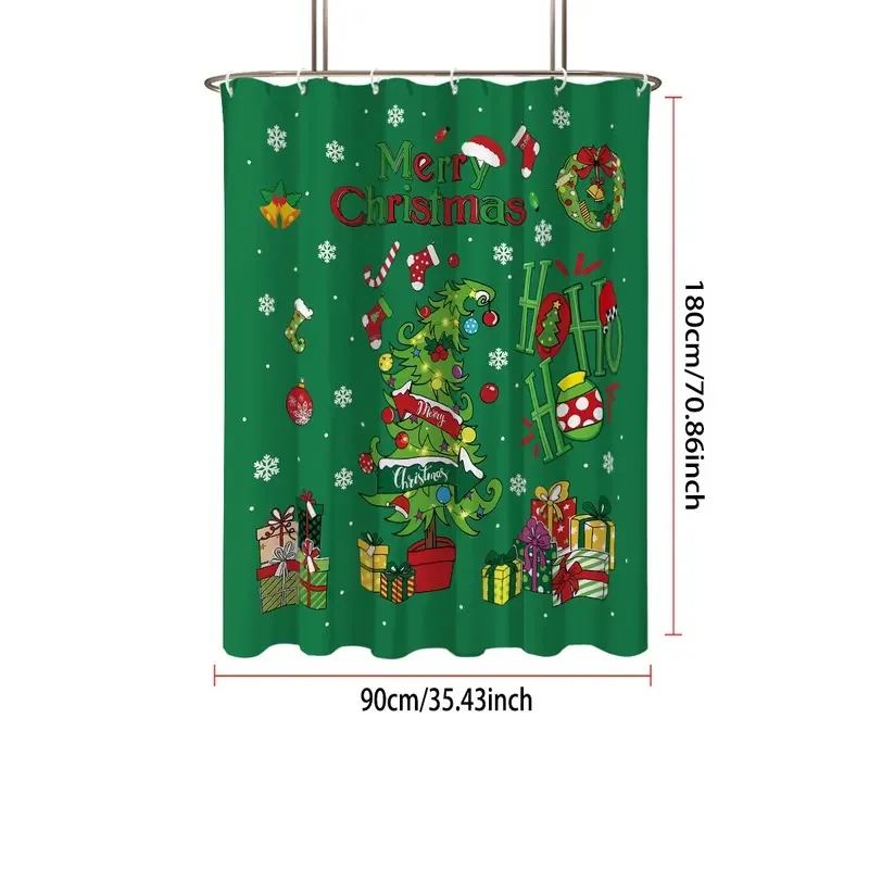 VIKAMA Holiday Xmas Shower Curtain Merry Christmas Hohoho Print Waterproof Curtain for Home Bathroom Decor