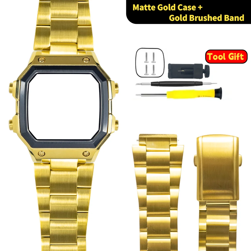 316L Watch Case Gold Bezel Black CaseMetal Faceplate Multiple Combo Royale Mod Compatible with Casio AE1200  K1 Mineral Upgrade