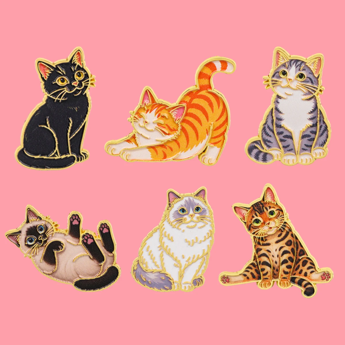 6pcs Lovely Cat Enamel Pin Set Black Cat Animal Series Brooches Woman Men Backpack Accessories Bags Badge Lapel Jewelry Gifts