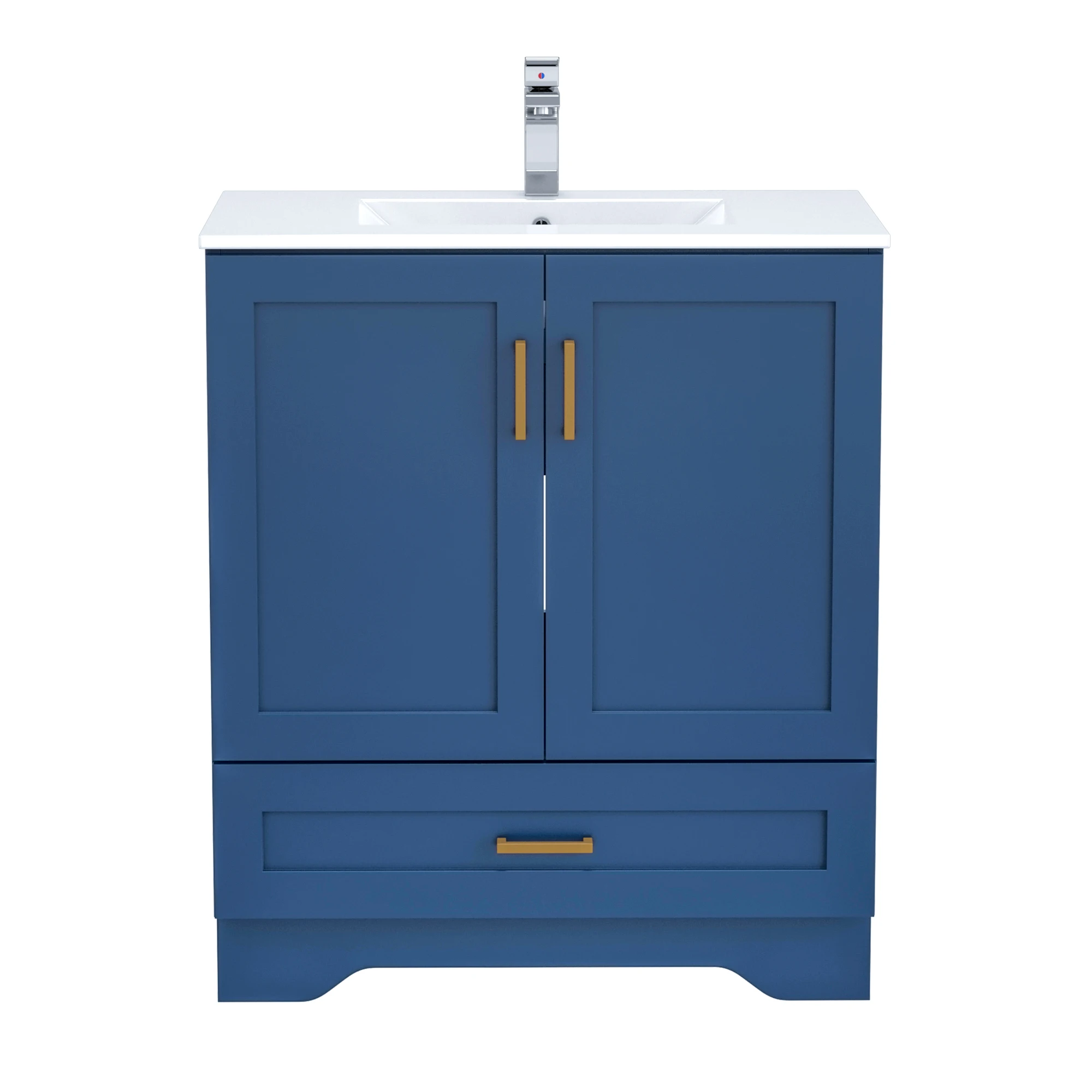 30in Freestanding Bathroom Vanity Cabinet Double‑Door & Storage Drawer Gold Handle Bathroom Storage Furniture With Sink