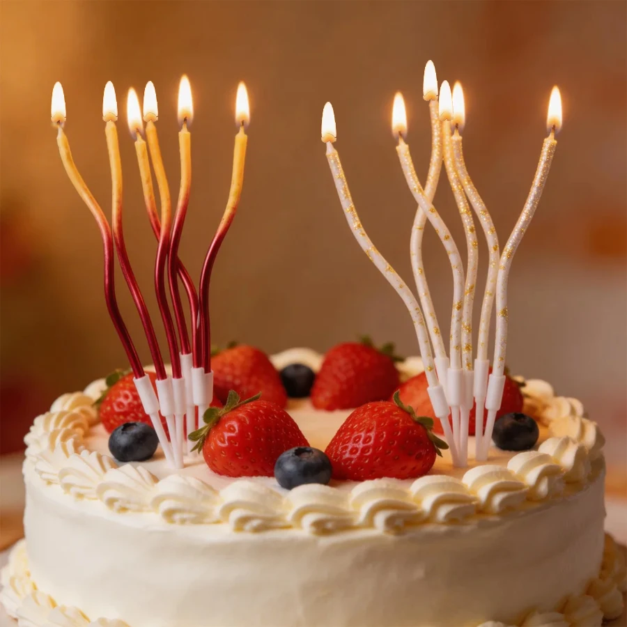6 Stück Kreative Zweifarbige Kurvenkerzen Kuchendekoration Bunte Gewickelte Kerzen Weiße Wunschbogenkerzen Geburtstagsdekoration – Detail 1