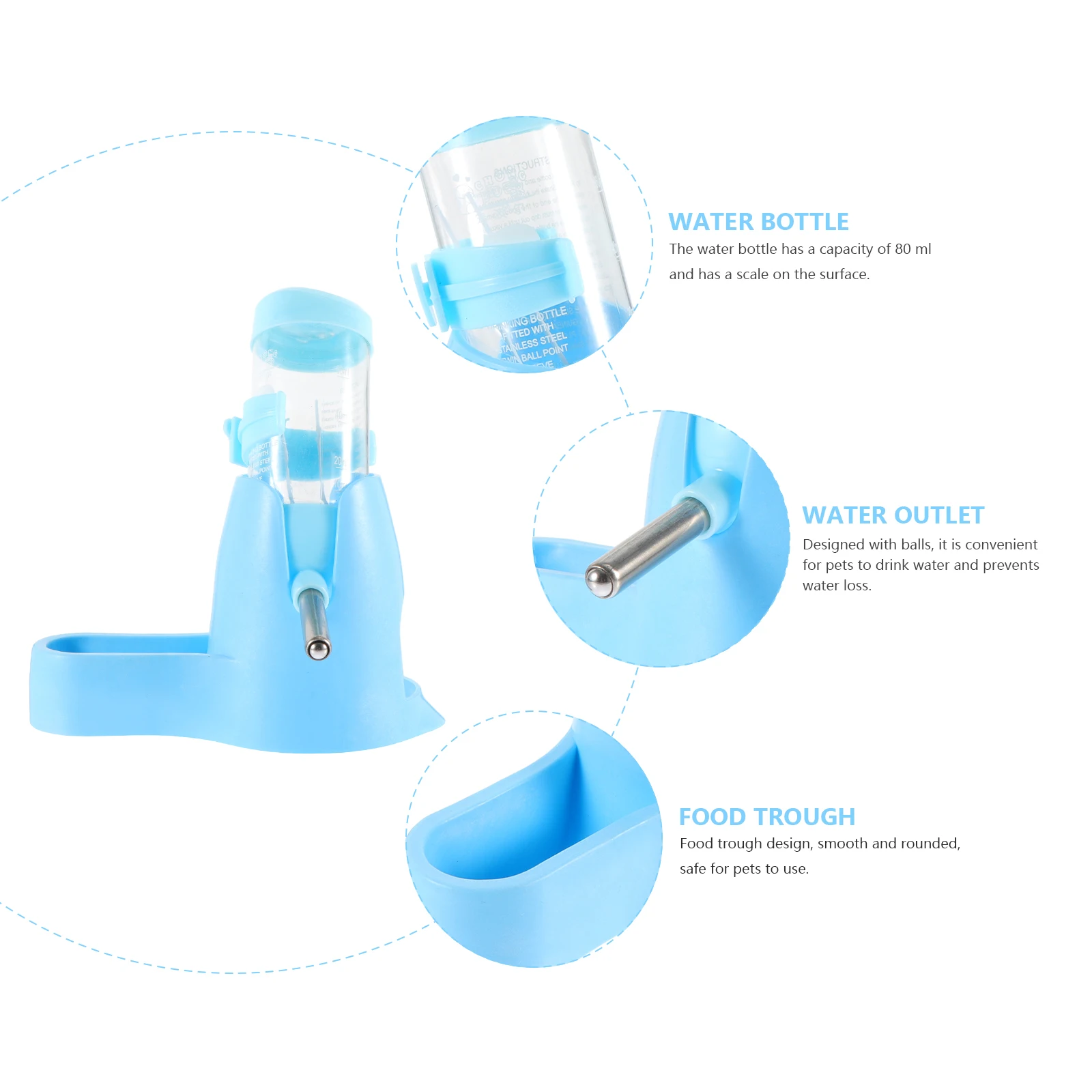 

Premium Hamster Water Bottle 360° Leakproof Rat Feeder Kit Multi-functional Detachable Small Pet Feeder Food Water Dispenser