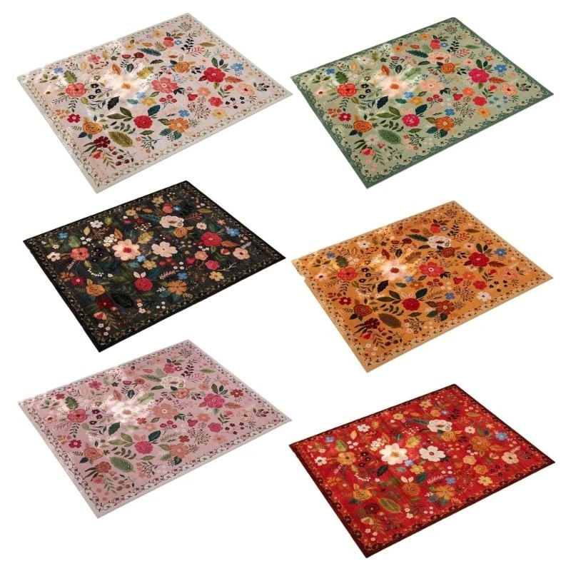 X22D Washable Floral Area Rug 60x90cm Mat For Living Room NonSlip Floor Carpet