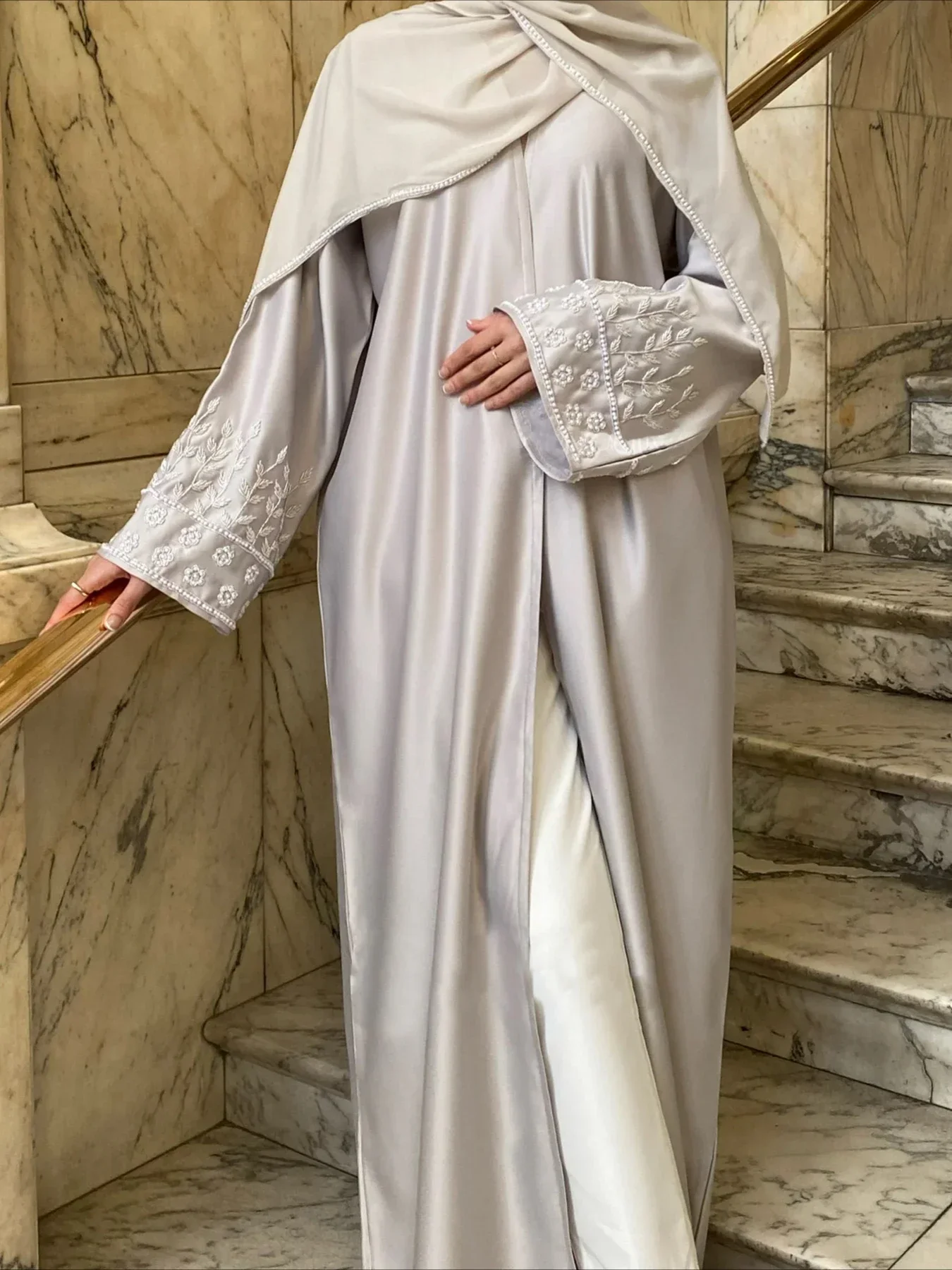 Impreza Eid Abaya dla kobiet frezowanie długi kardigan muzułmański Abayas Ramadan turcja islamska szata szarfy maroko dubaj arabskie Vestidos