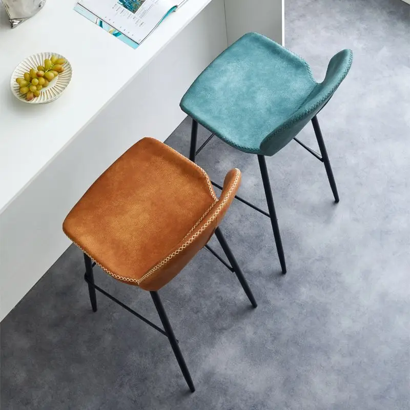 Nordic Style Bar Chair Luxurious Home Island Bar Stool Modern Minimalist Backrest Bar Stools Coffee Shop Counter Stools