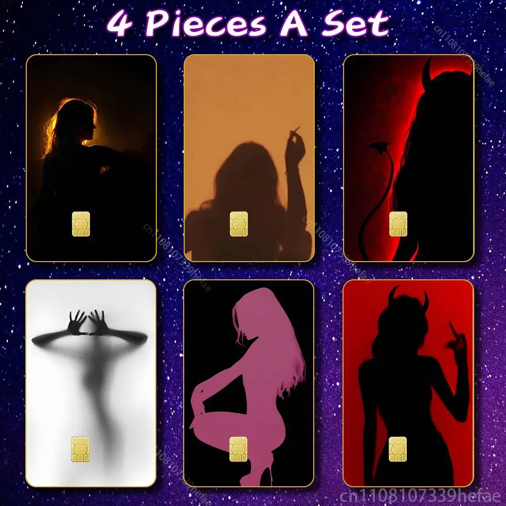 

Silhouette girl Bank Credit Cards Bus Pass Stickers Cool Decoration Waterproof 4PCS Card Protective Film