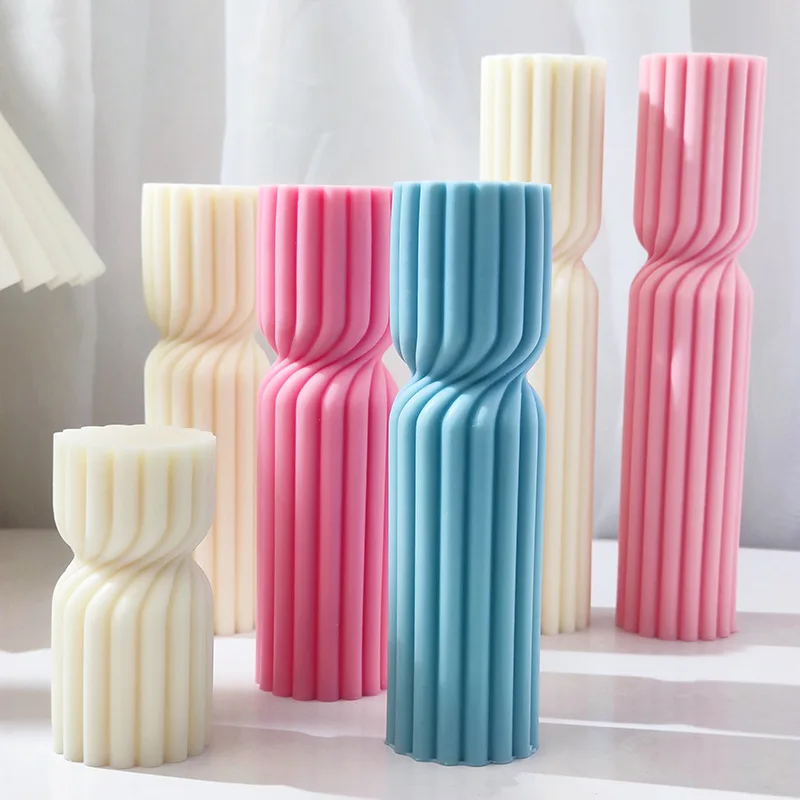 DIY New Cylindrical Tall Twirl Pillar Candle Mold Ribbed Aesthetic Twist Swirl Silicone Mould Geometric Striped Soy Wax Mold