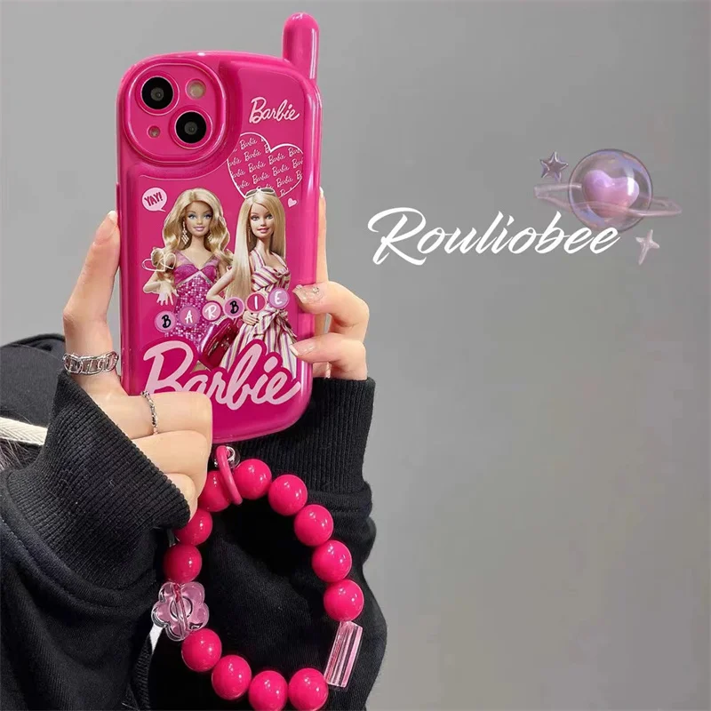 Luxury Retro Big Brother Phone Case Barbie Lanyard Wrist Strap Phone Case For iPhone 13 12 14 15Pro Max 11 X XS Anti-drop Cover