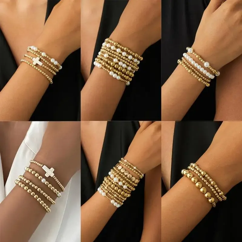 1 مجموعة الأزياء مطرز أساور للنساء جديد خمر الخرز غير النظامية تقليد اللؤلؤ سلسلة مجوهرات هدية #2