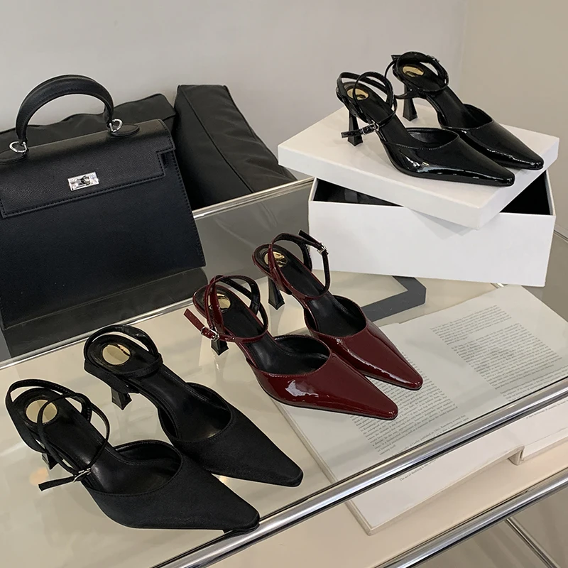 

Fashion Ladies Summer Sandals Sexy Pointed Buckle Skinny Party Dress Black Red High Heel Sandals Women
