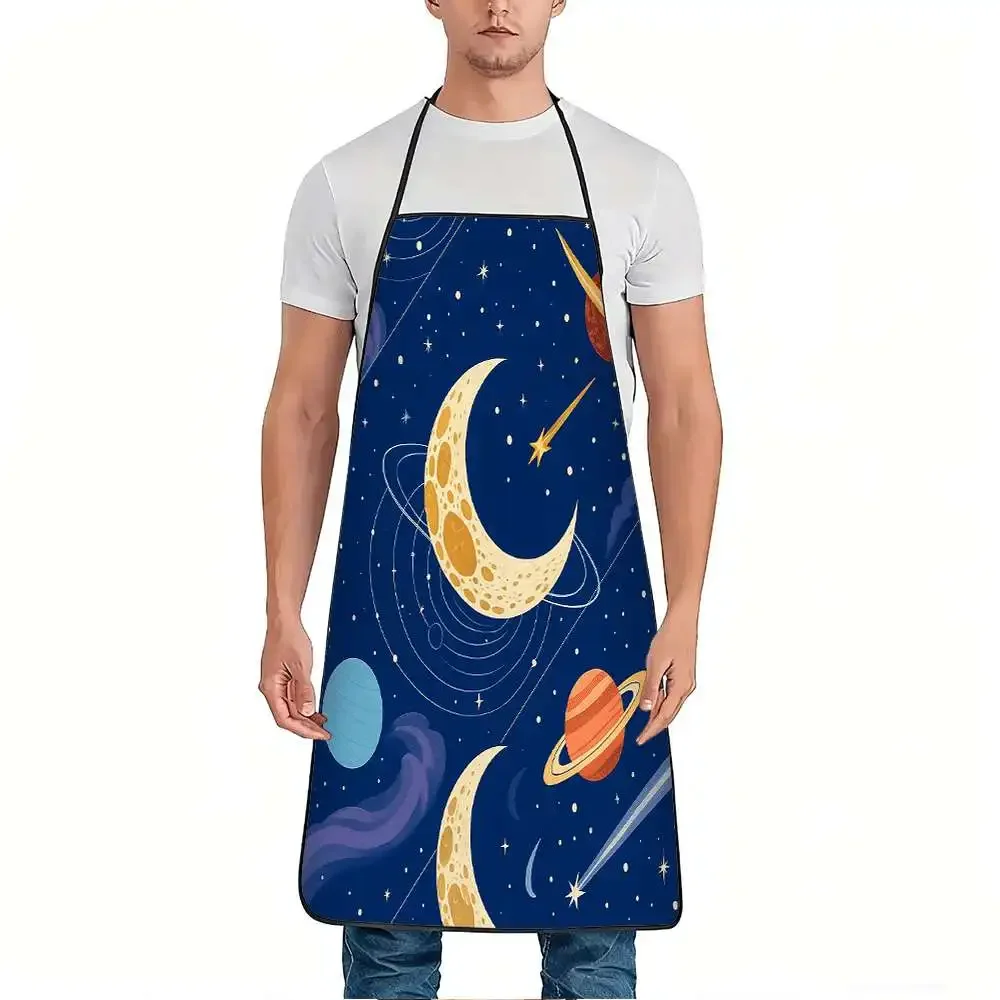 1Pc Apron Featuring A Print Of Space Planets The Moon And Stars It S Sturdy Easy To Maintain Has An Adjustable Waistband