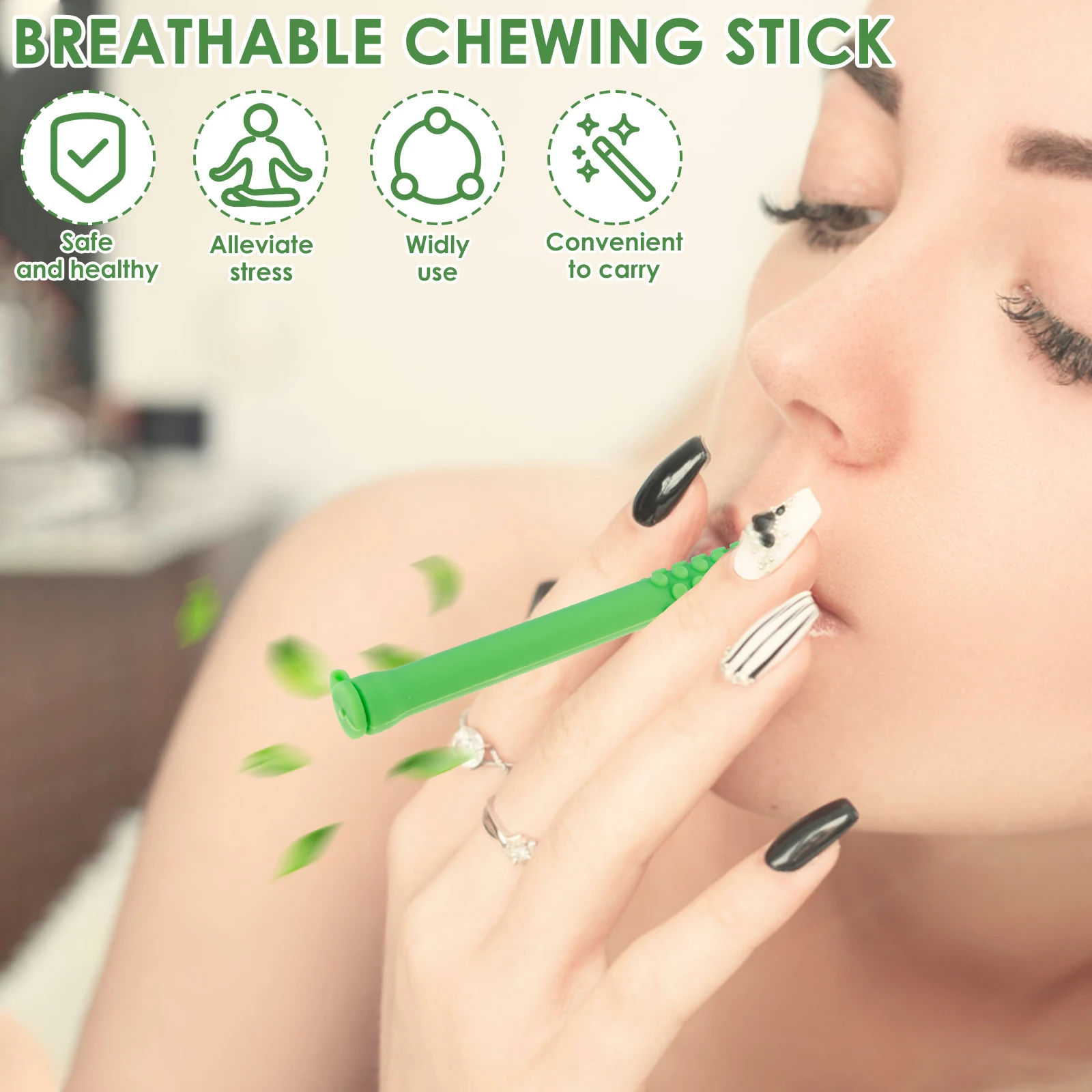 3PCS/Set Chewable Essential Oil Breath Stick Portable Silicone Chewable Stick Washable for Students Office Worker Adult