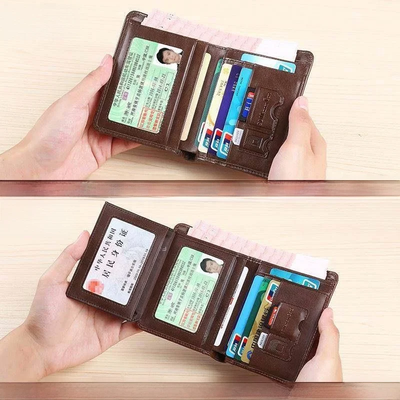 Men's Short Wallet 2025 New Genuine Top Layer Cowhide Dual Function Driver License Card Holder Multi Slot Vintage Style Leath...