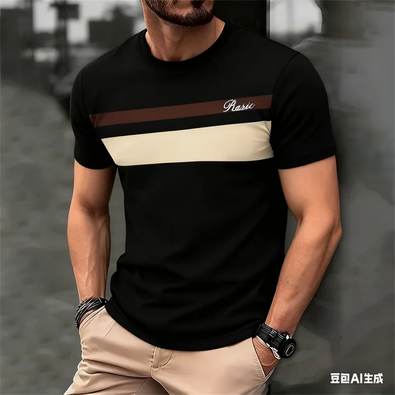 Herren T-Shirt 3D Farbblock-Druck Übergroß Bequeme Herrenbekleidung Sommer Atmungsaktiv Schnelltrocknend O-Ausschnitt Kurzarm-Oberteil