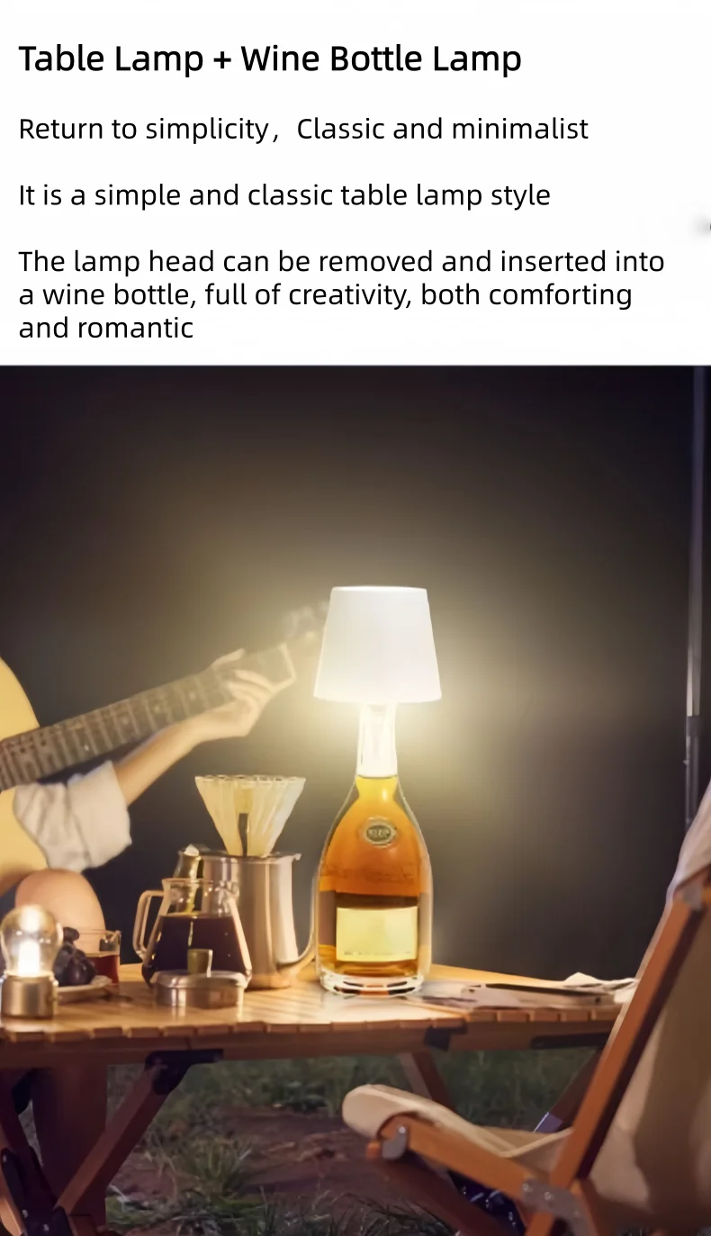 AITHEA LED Rechargeable Wine Bottle Lamp Touch Control of 3 Colors and Stepless Dimming Table Lamp Night Light
