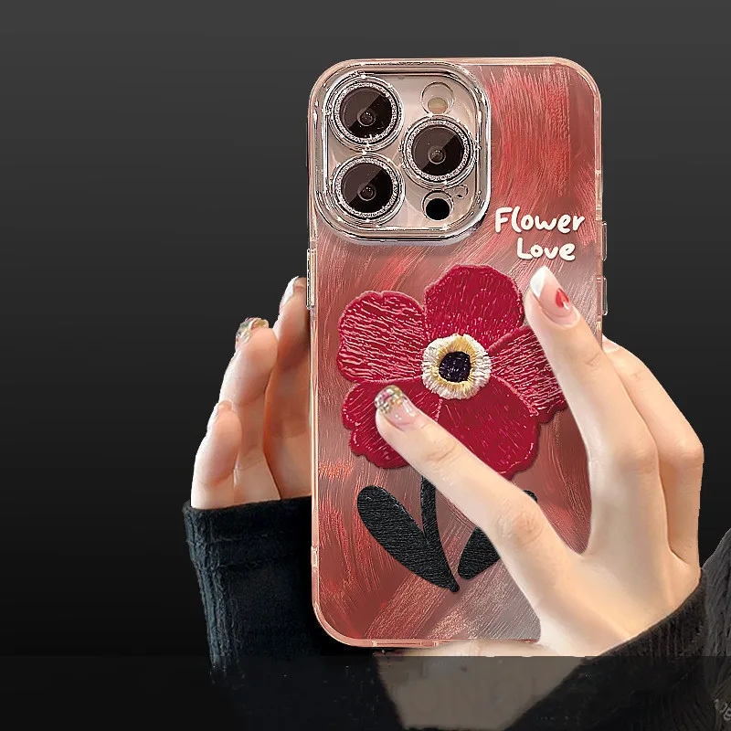 

Oil Painting Flower with Lanyard Phone Case for IPhone 17 AIR 16 15 14 13 12 11 Pro Max 16 Plus Full Cover Lens Film Back Cover