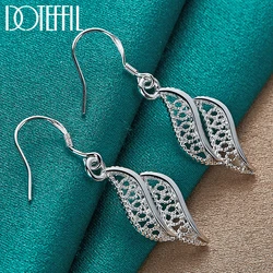 DOTEFFIL 925 Sterling Silver Leaves Leaf Drop Earring For Woman Lady Wedding Engagement Party Fashion Jewelry