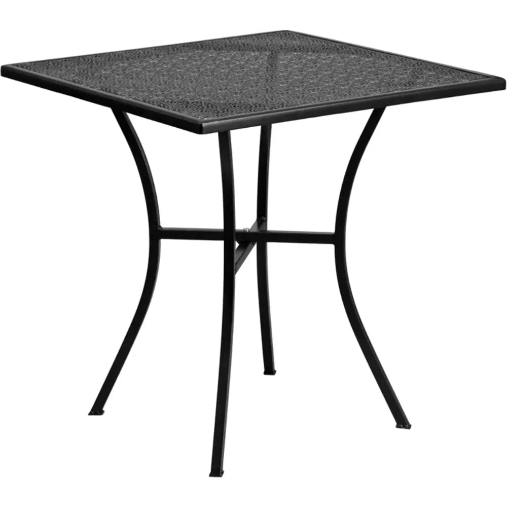 

Oia 28" Commercial Grade Steel Patio Table, Modern Square Rain Flower Design Outdoor Dining Table, Black