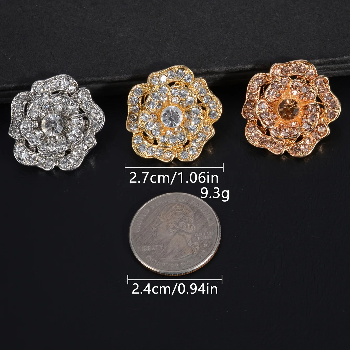 3Pcs/Pack  Camellia Metal Buttons For Shirts Sweater Coat Buckle Rhinestone Flower Decorative Clothing Sewing Button﻿ DIY