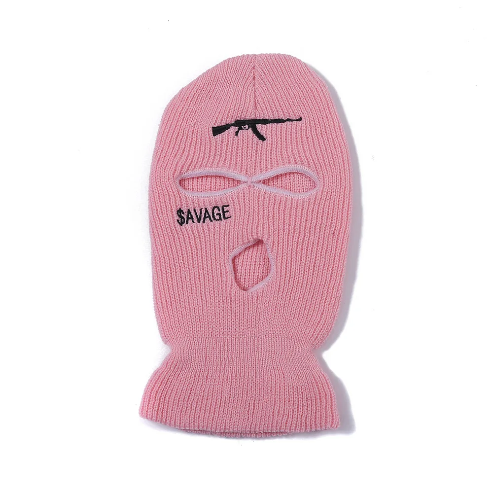 3-Hole Full Face Mask Cover Ski Mask Winter Balaclava Cap Knitted Embroidery Logo Gun Face Cover for Winter Outdoor Sports