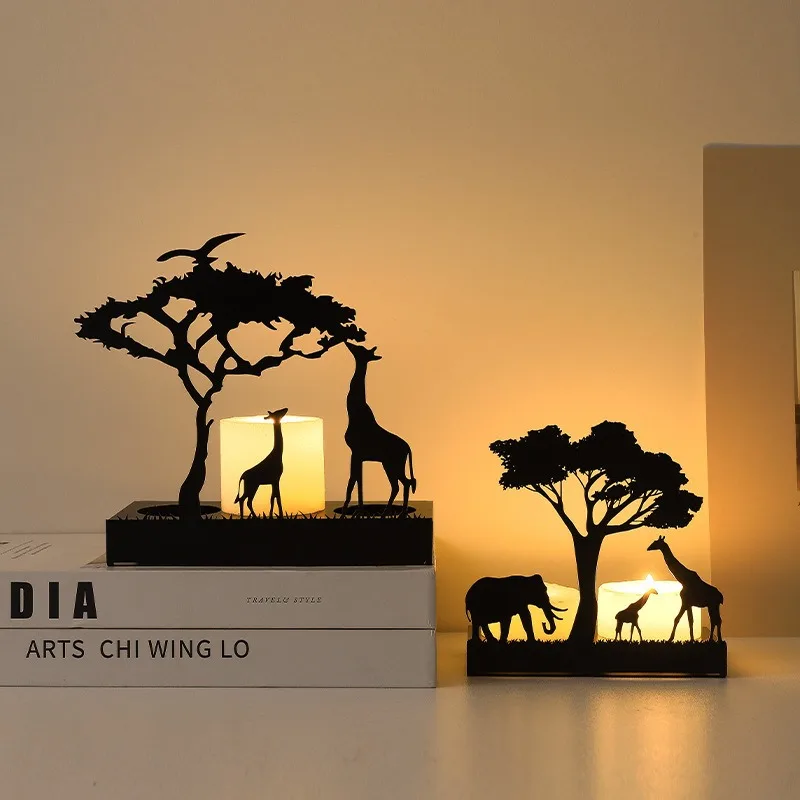 Tier-Kerzenhalter Silhouette Metall Eisen Kerzenständer Hirsch Elefant Giraffe Heim Desktop-Deko DIY Requisiten Geschenkset