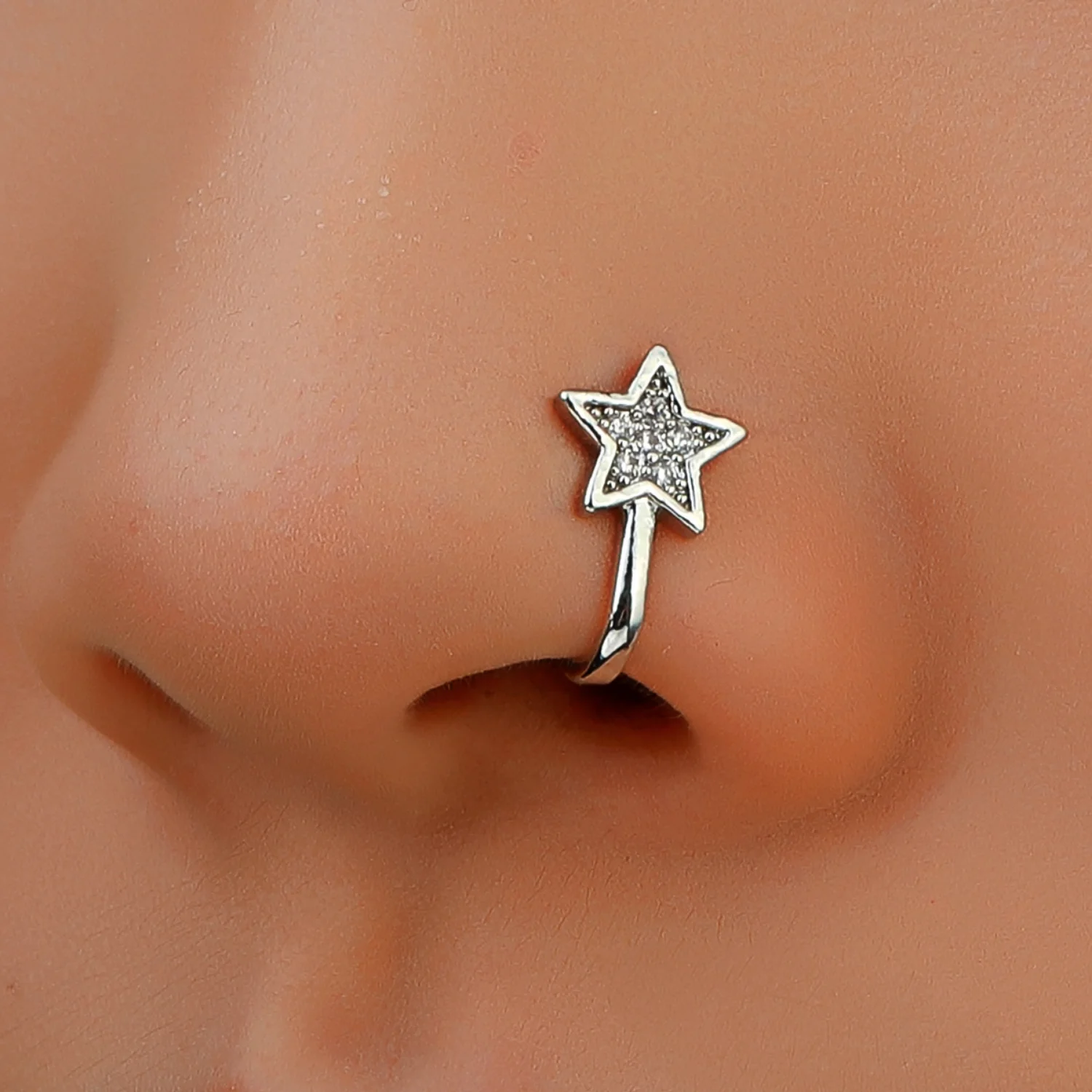 Copper Inlaid Zircon Star Fake Nose Nail Simple U-shaped Non-perforated Nose Clip Piercing Jewelry Support Bulk Order 0$ Postage