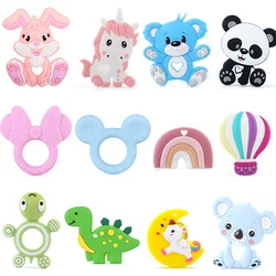 1Pcs Cartoon Bear Bunny Animal Silicone Bracelet BPA Free DIY Silicone KeyChain Clip Bead Necklace Pendant  Jewelry Accessories