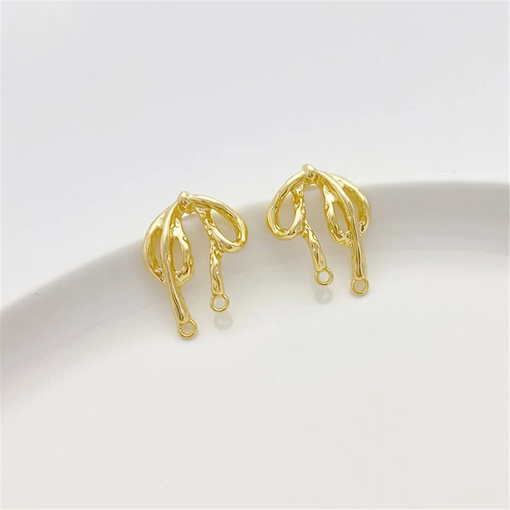 14K Gold-plated Earrings with Double Hanging Bows Handmade Diy Homemade Earrings Accessories Materials E081