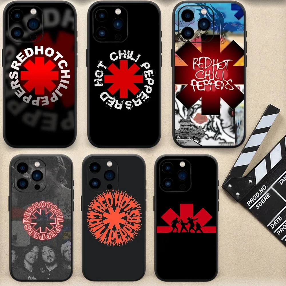 R-Red Hot C-Chili P-Peppers Phone Case For iPhone 13 14 15 11 12 Mini Pro Max XR X Black Shell