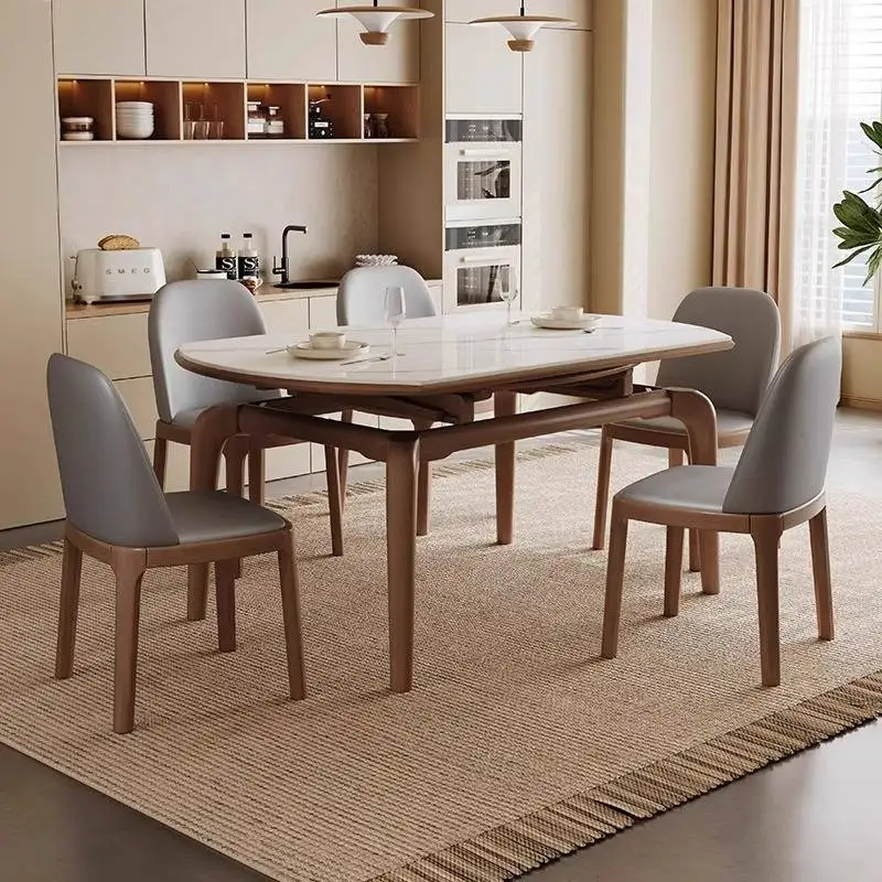 

Дизайнерские белые деревянные обеденные столы, складные, в скандинавском стиле, овальные, для дома, кухонные, с мраморной столешницей, мебель для столовой