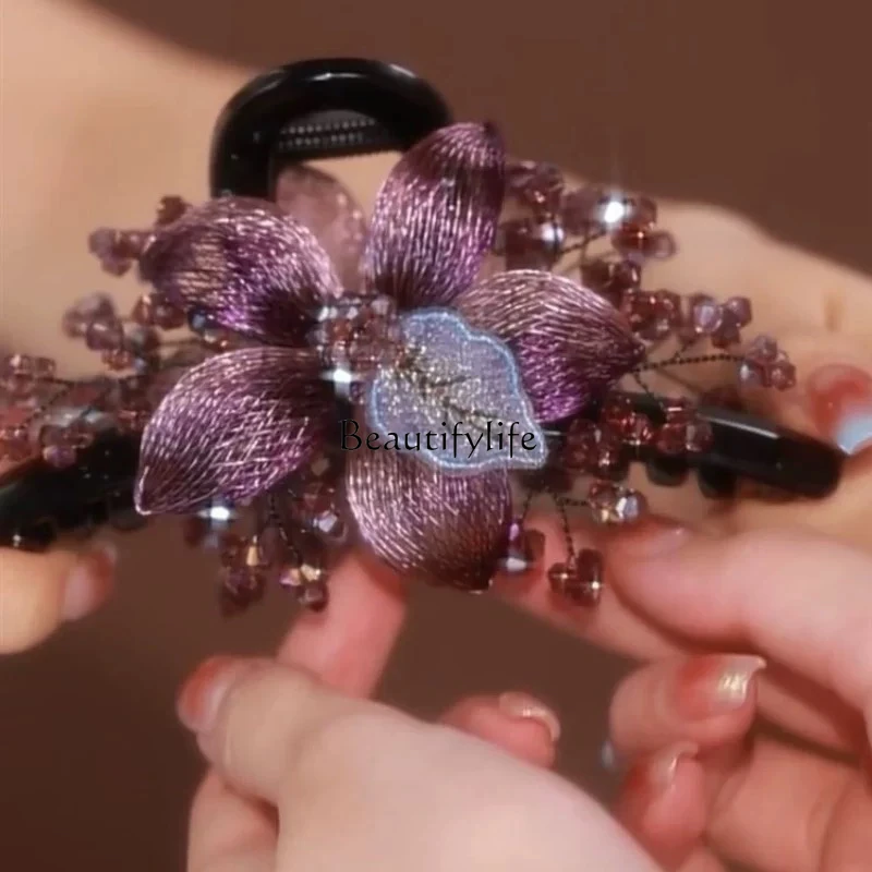 High-end retro grab clip female hand-woven butterfly crystal shark clip