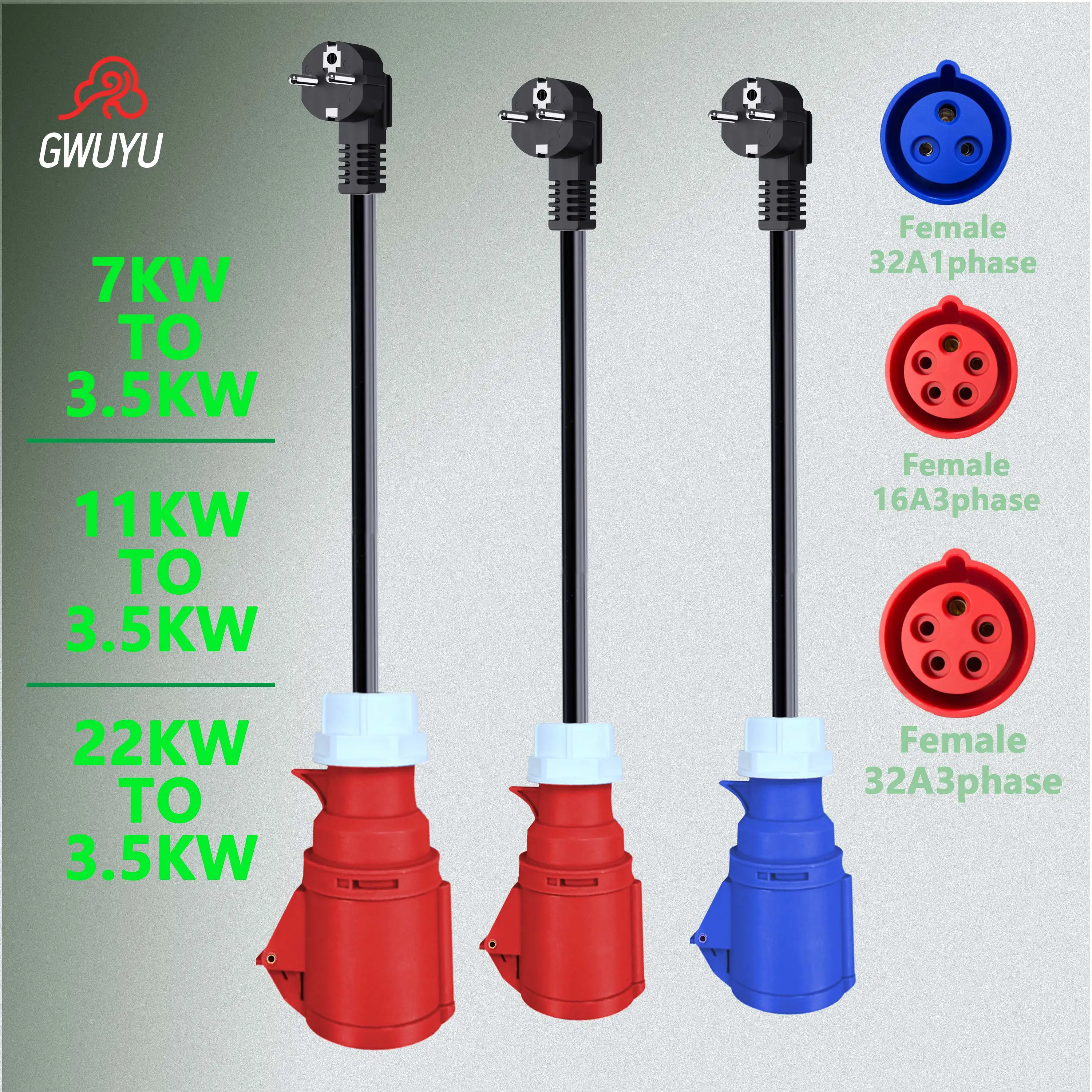 

EV Charging Adapter European Standard 7KW 11KW 22KW to 3.5KW EV Charger Connector Portable Electric Vehicle Charging Adapter