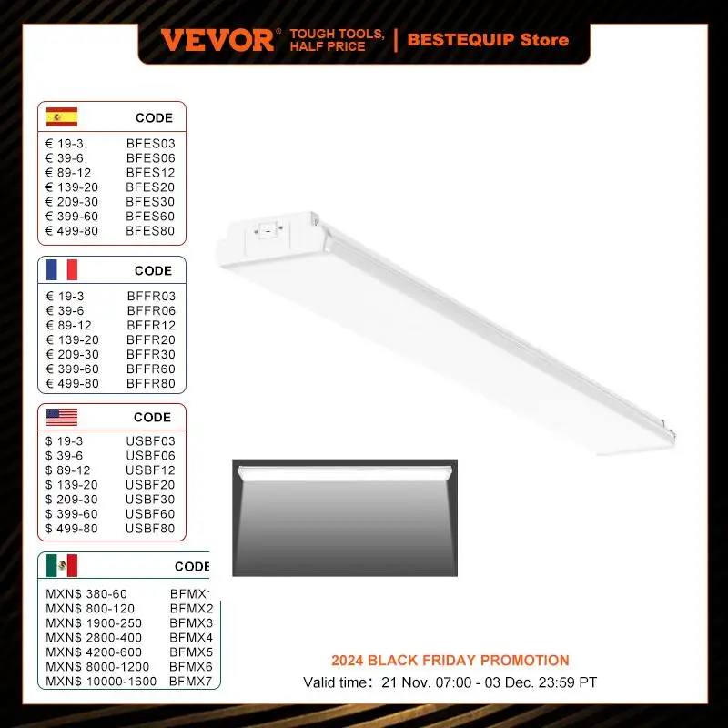 VEVOR 4FT/8FT LED Wraparound Light 4500/5500/10000 LM Flush Mount LED Shop Light 3000K-6500K Daylight Ceiling Lighting Fixtures