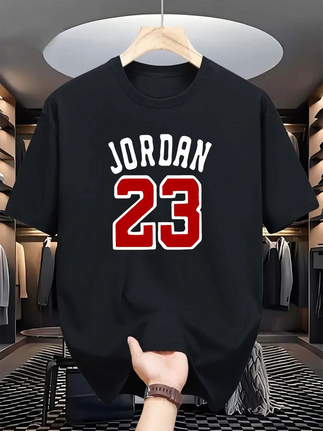 

Men's summer 100 cotton fashionable casual loose plus size JORDAN 23 printed sports round neck short sleeved T-shirt top