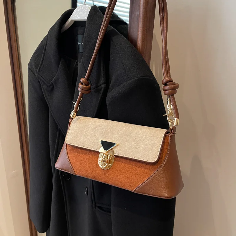 

Niche Contrasting Color Splicing Bag 2025 New Fashion - Versatile Messenger Single Shoulder Underarm Method Stick Bag