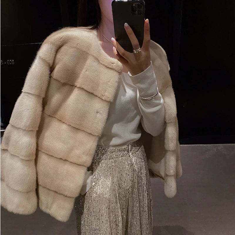 2023 New Fashion Copenhagen Mink Fur Women Regular Coat  Full Sleeves Autumn Winter  Popular Slim Mink Fur Jacket