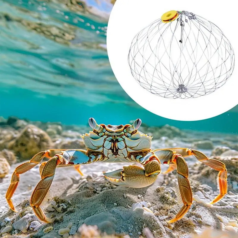 Steel Wire Crab Net Fishing Crab Trap Net Soft Steel Wire Multi-Functional Net Automatic Opening & Closing For Catching Fish