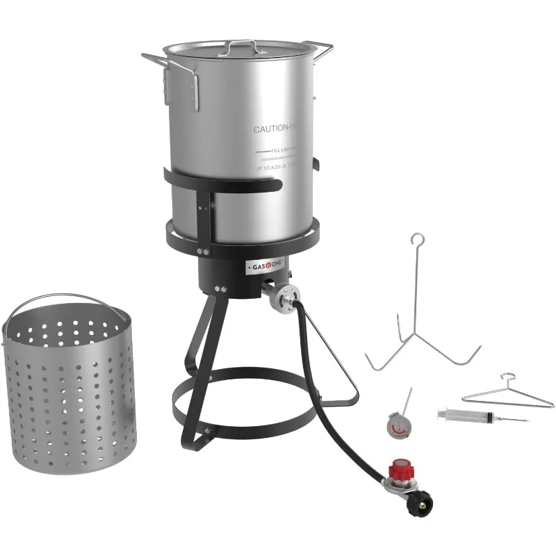 

30 Qt. Turkey Fryer Complete Set with Propane Gas Burner, Perforated Basket - Outdoor Turkey Deep Fryer, for Outdoor Cooking