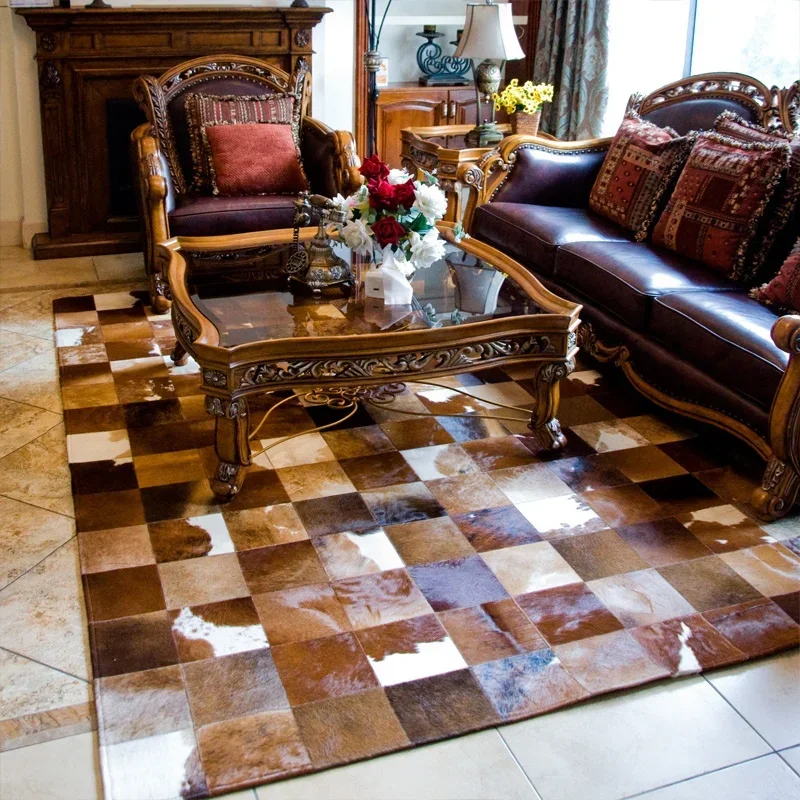2026 Chinese Best Wholesale Patchwork Leather Carpet High Quality Door Mat Customized Colour Cowhide Rug