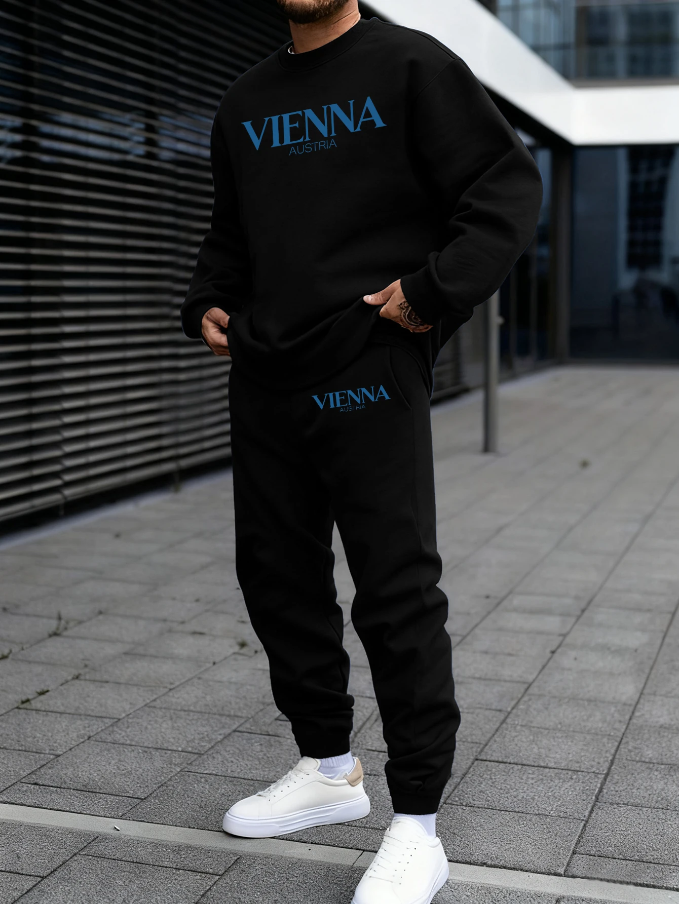 Vienna Austria Letter Print Man Classic Warm Pullover Comfy Fleece Sweatshirt Set Autumn O-Neck Sweatpant Casual Soft Sportpants