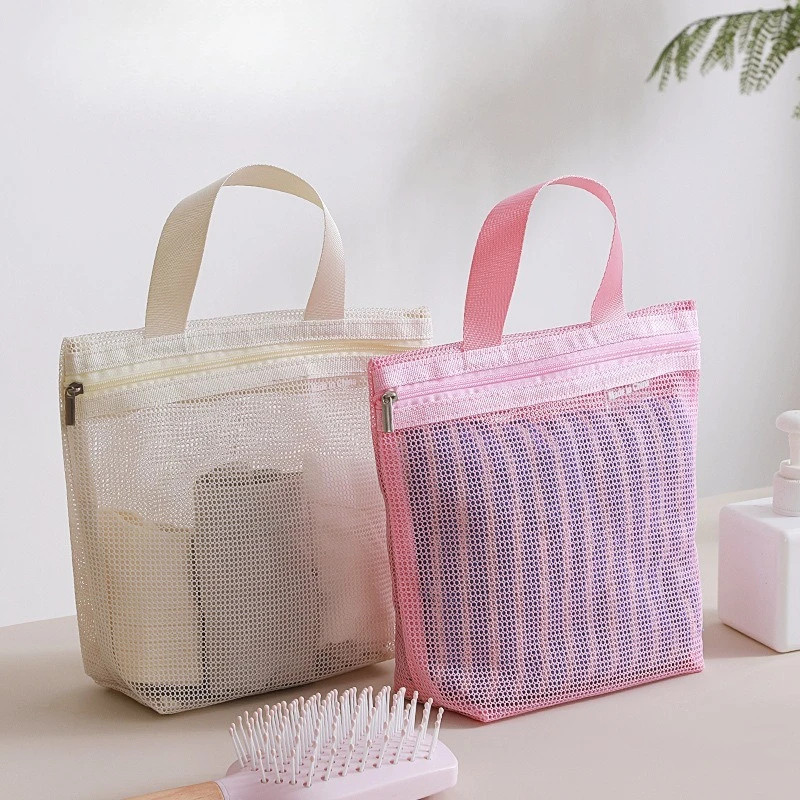 1 قطعة حقيبة استحمام شبكية محمولة، حقيبة مكياج محمولة |   حقيبة الصالة الرياضية | حقيبة التخزين | حقيبة أدوات الزينة بمقبض، مناسبة للتخزين السياحي