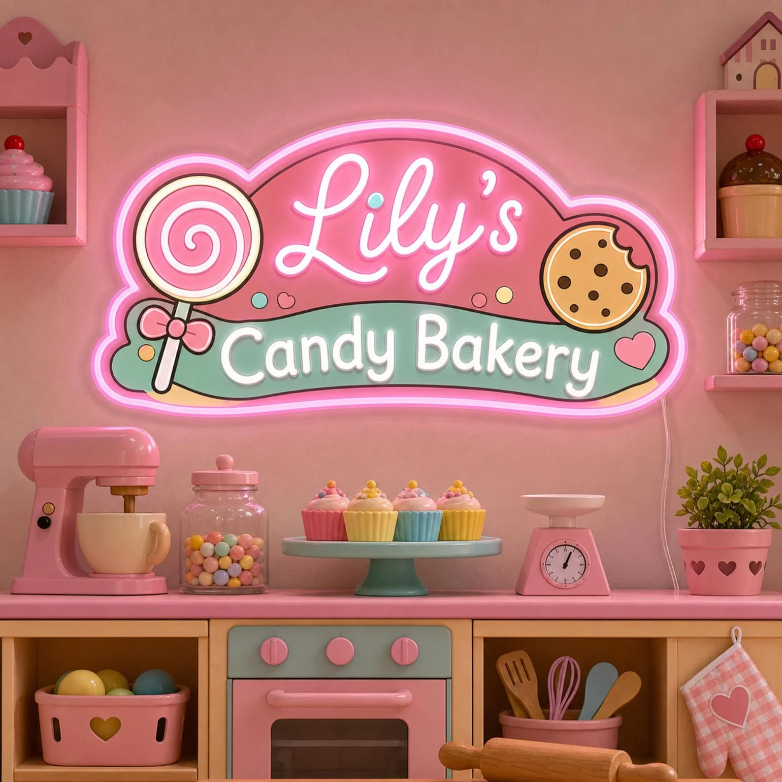 Pastel Candy Bakery Neon Sign Custom Name Light For Bedroom Decor,Birthday Sweet Shop Gift Decor,Candy ShopSign,Candy Lover Gift