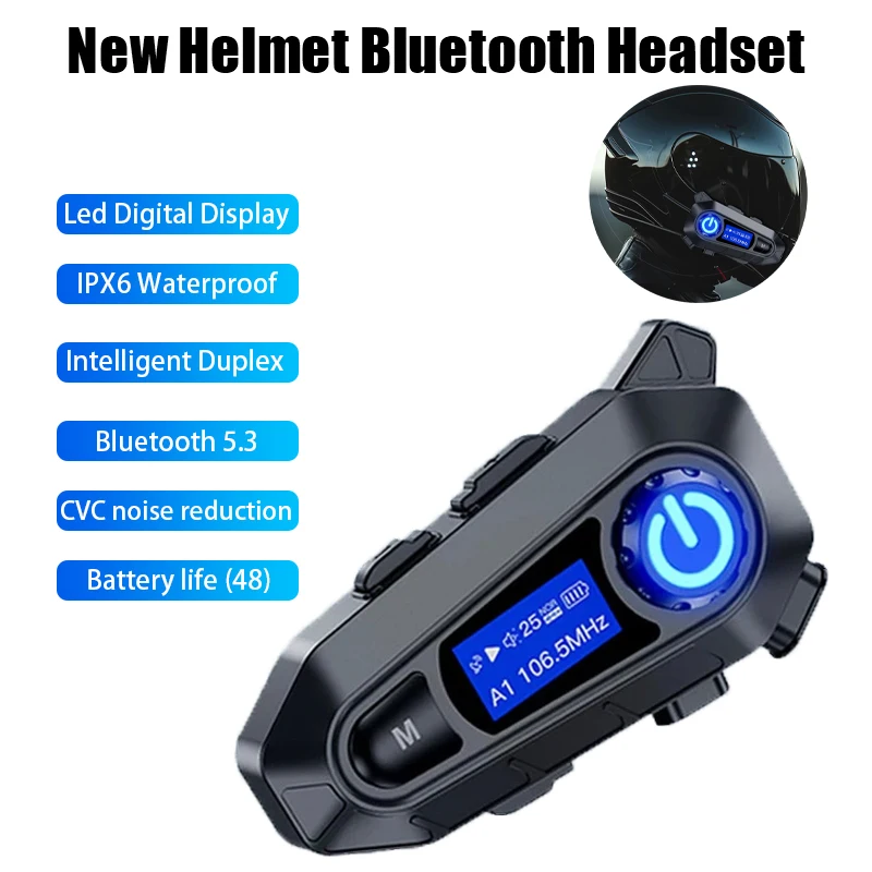 

A1 Motorcycle Helmet Bluetooth Headset Wireless Lcd Display Hands-Free Calling Music Headset Ip67 Waterproof Cycling Call